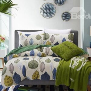 Contemporary Colorful Leaves Print European Style 4-Piece Duvet Cover Sets