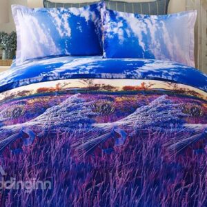 Purple Lavender Print 4-Piece Duvet Cover Sets