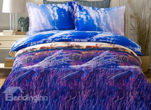 Purple Lavender Print 4-Piece Duvet Cover Sets