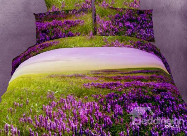Romantic Purple Lavender Print Soft Cotton 4-Piece Duvet Cover Sets