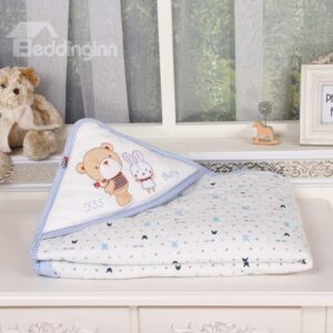 Organic Cotton Bear and Rabbit Friendship Theme Baby Blanket