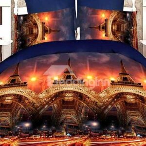 Dazzling Eiffel Tower Print 4-Piece Duvet Cover Sets