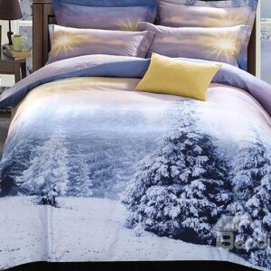 White Snow and Shining Sun Print 4-Piece Duvet Cover Sets