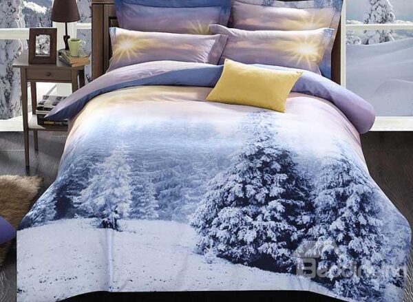 White Snow and Shining Sun Print 4-Piece Duvet Cover Sets