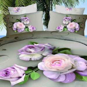 Elegant Purple Flower Print 4-Piece Cotton Duvet Cover Sets