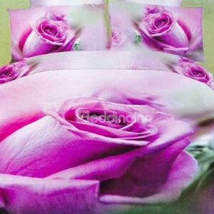 Attrictive Purple Rose Print 4-Piece Cotton 3D Duvet Cover Sets