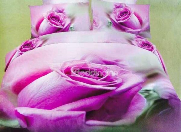 Attrictive Purple Rose Print 4-Piece Cotton 3D Duvet Cover Sets