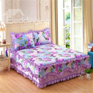 Flowers Design Princess Style Cotton Bed Skirt