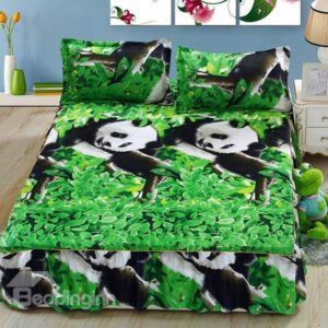 Cute Pandas on Tree Print Cotton Bed Skirt