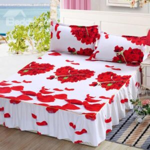Red Petal Heart Design Cotton Bed Skirt