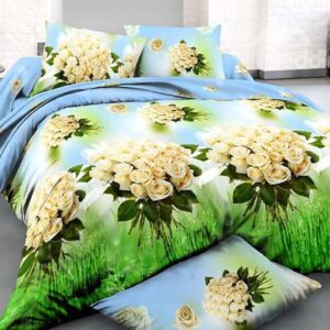 Yellow Rose Printing Refreshing Green 4-Piece Duvet Cover Sets