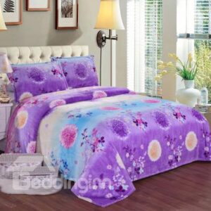 Purple Flying Dandelion Print Soft Flannel Blanket