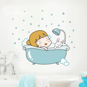 Bathroom Cute Girl in a Bathtub Removable Wall Sticker