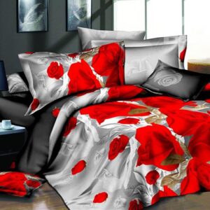 Red Rose Print Comfy 4-Piece Duvet Cover Sets