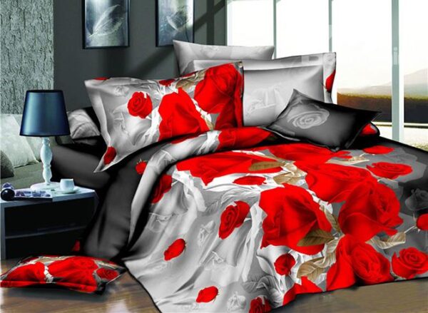Red Rose Print Comfy 4-Piece Duvet Cover Sets