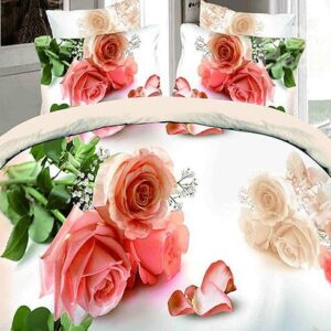 Pink Roses and Petals Print 4-Piece Duvet Cover Sets