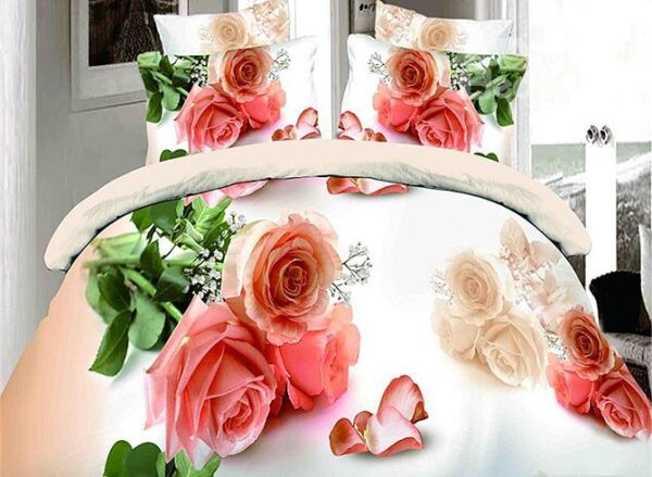 Pink Roses and Petals Print 4-Piece Duvet Cover Sets