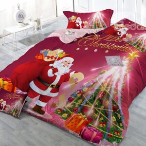 Santa Claus Carrying Gifts & Christmas Tree Print 4-Piece Christmas Duvet Cover Sets