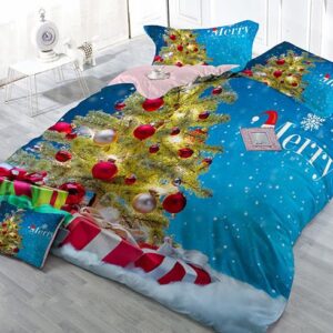 Christmas Tree Snowflakes Print Satin Drill 4-Piece Christmas Duvet Cover Sets