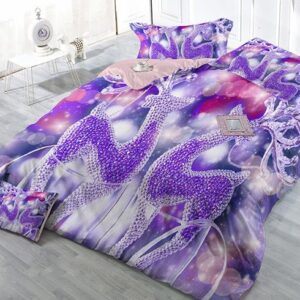 Dreamlike Purple Reindeer Print Satin Drill 4-Piece Christmas Duvet Cover Sets