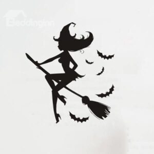 Halloween Beauty Witch on Broom Removable Wall Sticker