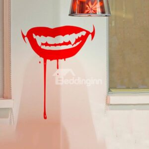 Halloween Scary Bloody Lips with Fangs Vampire Removable Wall Sticker
