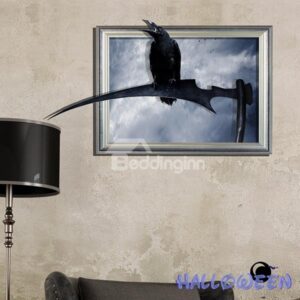 Halloween Black Crow Sitting on a Sickle 3D Wall Sticker