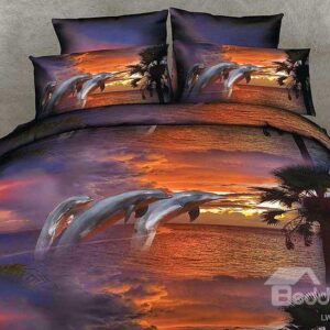 Twilight Scenery Jumping Dolphins Print 4-Piece Duvet Cover Sets