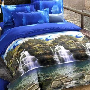 Waterfall Natural Scenery Print 4-Piece Duvet Cover Sets