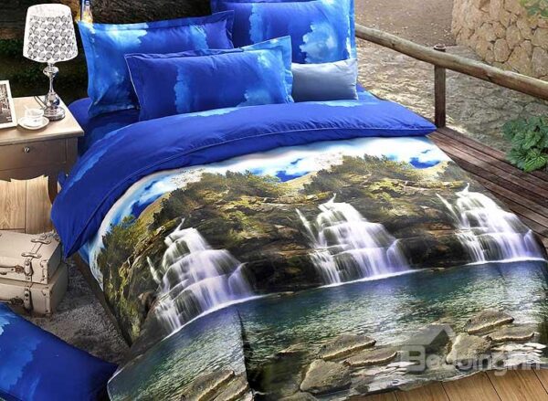 Waterfall Natural Scenery Print 4-Piece Duvet Cover Sets