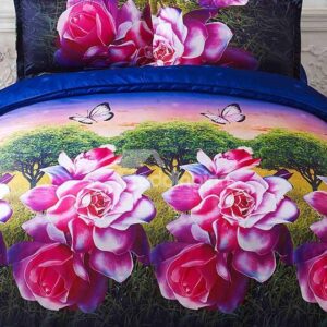 Butterflies Trees Red Flowers Print 4-Piece Duvet Cover Sets