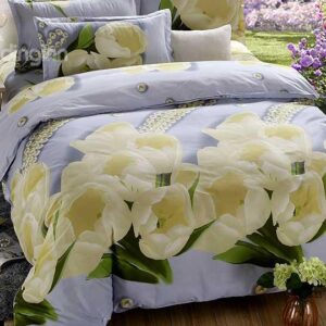 Yellow Flowers Necklace Print Blue 4-Piece Duvet Cover Sets