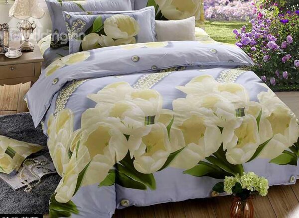 Yellow Flowers Necklace Print Blue 4-Piece Duvet Cover Sets