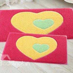 New Style Elegant 2 Pieces Double-Heart Design Bath Rug