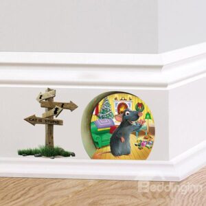 Creative Cute little Rat Celebrating Christmas Removable 3D Wall Sticker