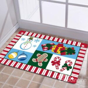 Festival Christmas Theme Snowman and Gifts Patchwork Anti-Slipping Doormat