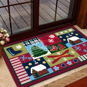 Festival Christmas Theme Cottage and Tree Patchwork Anti-Slipping Doormat
