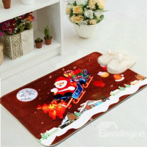 Festival Christmas Theme Santa Claus On Sledge Anti-Slipping Doormat