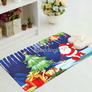 Festival Christmas Theme Santa Claus and Tree Flannel Anti-Slipping Doormat