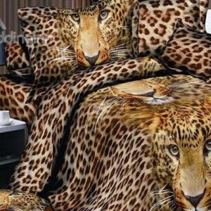 Chic 3D Leopard Print Polyester 4-Piece Duvet Cover Sets