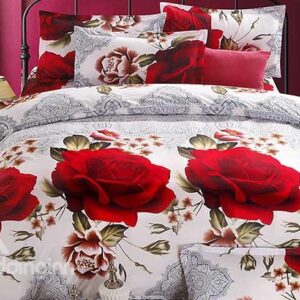 Hot Selling Blooming Red Flowers Print 4-Piece Duvet Cover Sets