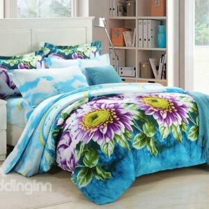 Refreshing Flowers Design Blue 4-Piece Duvet Cover Sets