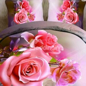 New Arrival Vivid Pink Flower Print 4-Piece Duvet Cover Sets