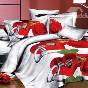 Romantic Red Rose Ring Print 4-Piece Duvet Cover Sets
