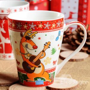 Cute Cartoon Reindeer Playing Guitar Coffee Mug Holiday Gifts