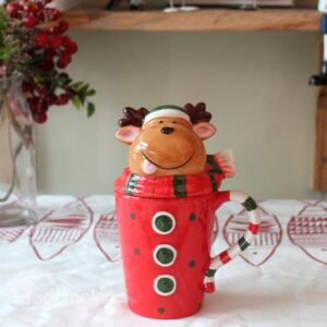 Adorable Cartoon Reindeer Design Lid Ceramics Coffee Mug