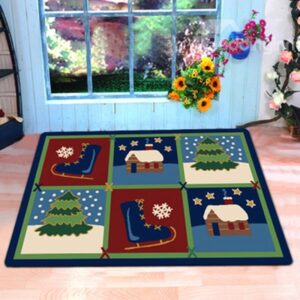 Festival Christmas Theme Cottage and Christmas Tree and Boots Patchwork Anti-Slipping Doormat