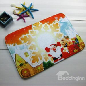Festival Merry Christmas Snowflake and Santa Claus Anti-Slipping Doormat