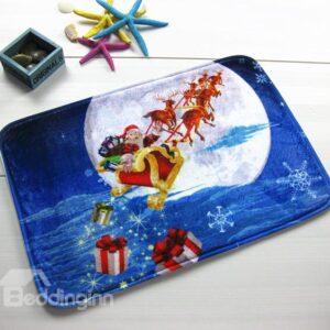 Festival Christmas Santa Claus Riding Sledge to the Moon Anti-Slipping Doormat