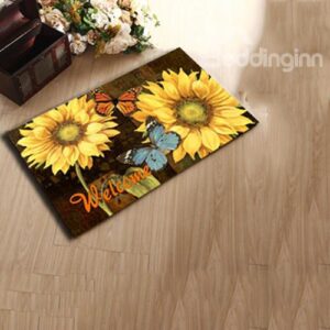 Gorgeous Butterfly and Yellow Flowers Pattern Anti-Slipping Doormat